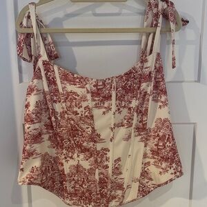 Fashion Nova Red and Cream Patterned Blouse